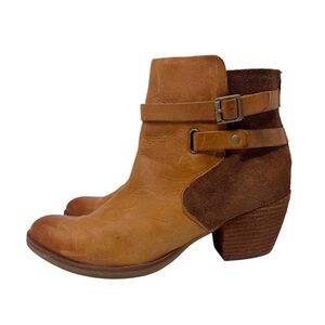 Korks Reynosa Ankle Boot Tan Leather Suede Heeled Bootie Zipper Closure, Size 8M
